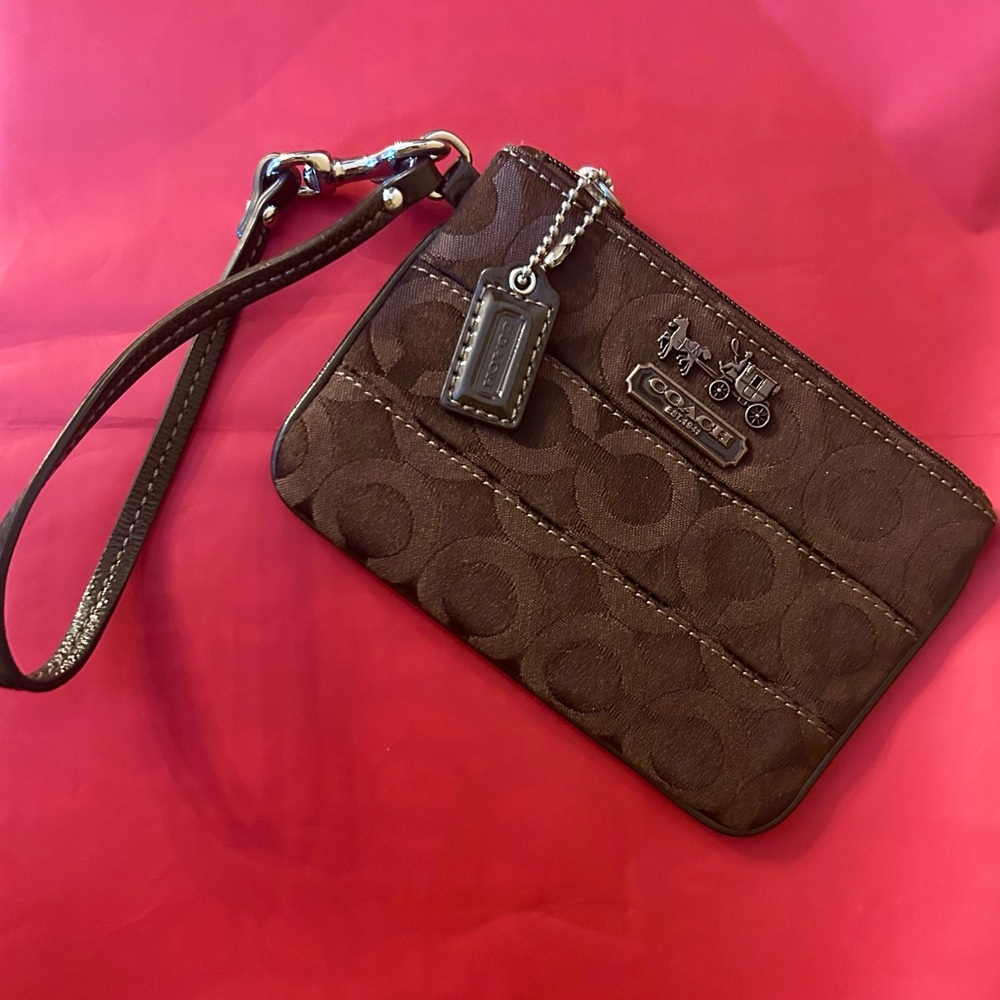 Coach Chocolate Brown Signature Wristlet - Picture 2 of 6